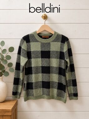 BELLDINI – Checkered Knit Sweater – Sage Green & Black – Size S